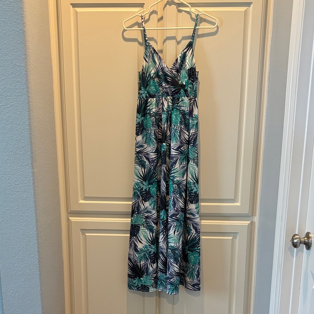 Green & Navy Tropical Print Maxi Dress - Women